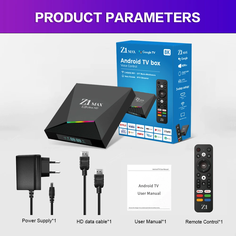 Z1 MAX TV BOX - 8K Smart TV with Android 12 & Quad Core